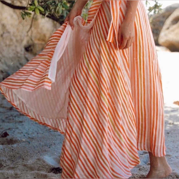 Indigo Swimwear Dresses & Skirts - INDIGO SWIMWEAR Linen Cotton Wrap Coverup Maxi Skirt Multi Orange Striped M